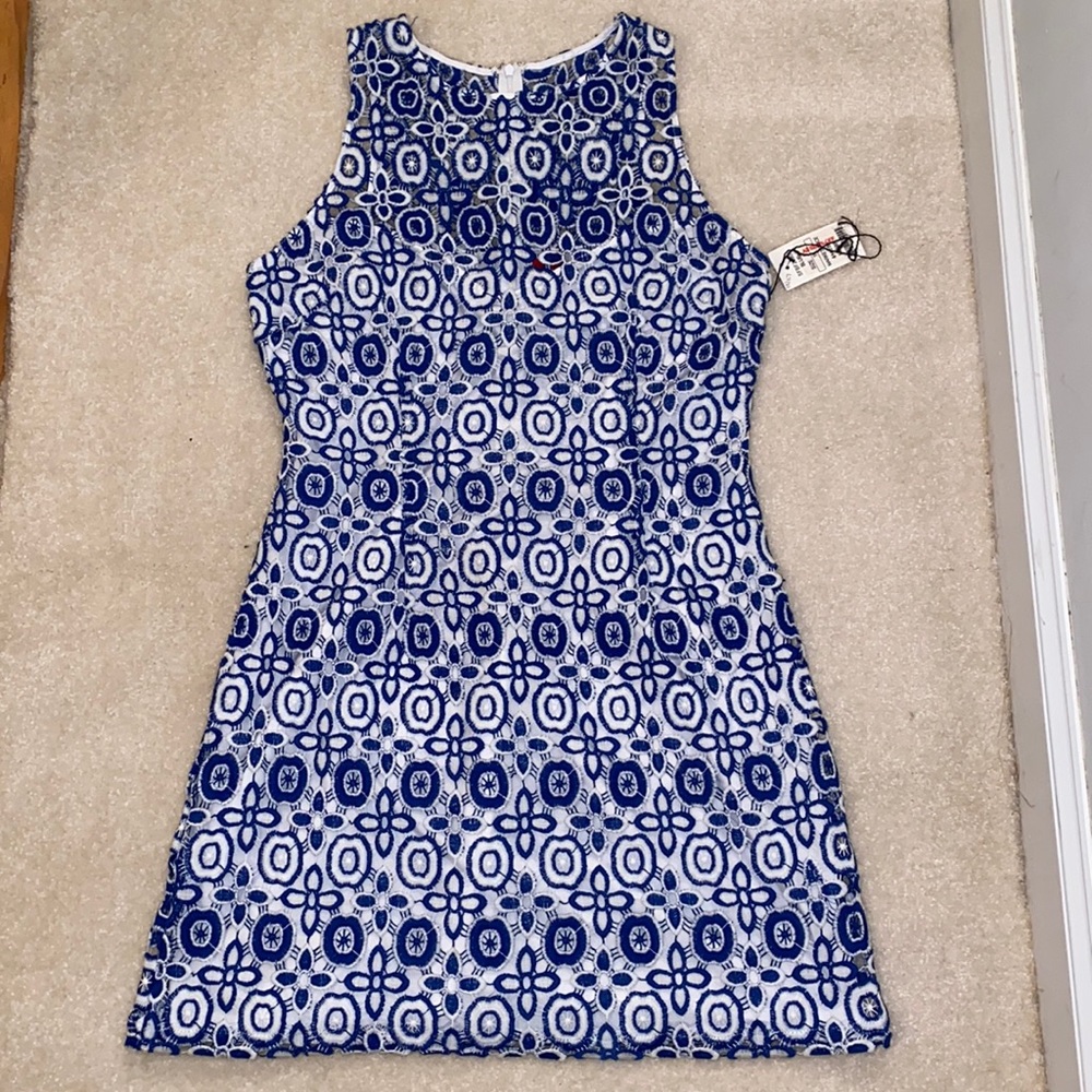 Blue and White Eyelet Dress. NEW WITH TAGS.
